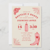 Invitation Bouteilles & Bottes Baby shower fille (Devant)