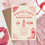 Invitation Bouteilles & Bottes Baby shower fille<br><div class="desc">Baby shower à thème Cowgirl aux couleurs rose et rouge avec illustrations de rose,  bottes de cowboy et biberon bébé.</div>