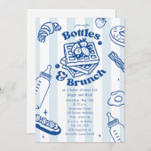 Invitation Bouteilles & Brunch Doodle Blue Boy Baby shower (Devant / Derrière)