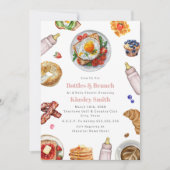 Invitation Bouteilles + Brunch Fille Baby shower Petit déjeun (Devant)