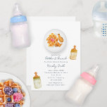 Invitation Bouteilles   Brunch Poulet   Baby shower gaufre<br><div class="desc">Baby shower Brunch thème "bouteilles et brunch" avec aquarelle Illustration inspirée des biberons,  poulet et gaufres avec fraises sur une assiette.</div>