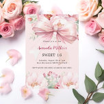 Invitation Bouteilles d'arc rose pâle Sweet 16<br><div class="desc">Arrière - plan rose vif,  décoré d'un grand arc rose et de fleurs roses. Personnalisez et ajoutez un nom et des détails du parti.</div>