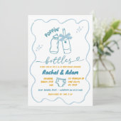 Invitation Bouteilles de Baby shower de garçon avec Poppin bl (Debout devant)