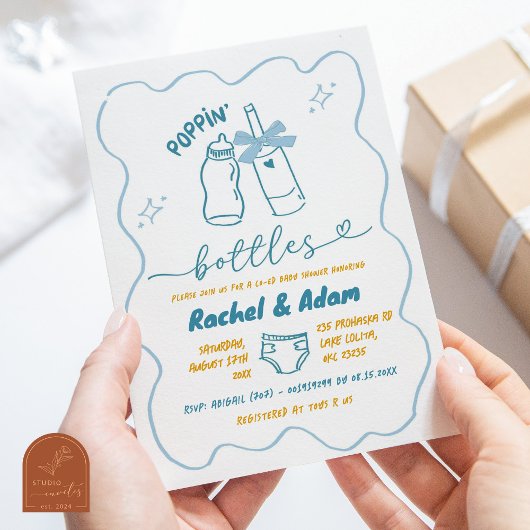 Invitation Bouteilles de Baby shower de garçon avec Poppin bl