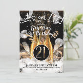 Invitation Bouteilles de Champagne Doré Let's Get Lit 21ème 2 (Debout devant)