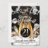 Invitation Bouteilles de Champagne Gold Let's Get Lit 21ème A (Devant)
