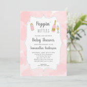 Invitation Bouteilles de Poppin' Baby shower d'aquarelle rose (Debout devant)