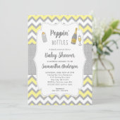 Invitation Bouteilles de Poppin' Baby shower gris jaune (Debout devant)