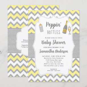 Invitation Bouteilles de Poppin' Baby shower gris jaune