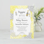 Invitation Bouteilles de Poppin's Baby shower floral gris-jau (Debout devant)