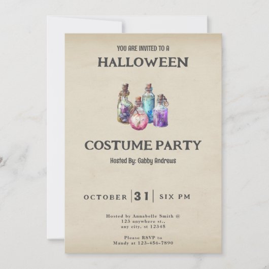 Invitation Bouteilles de potion Bouteilles de sort Halloween  (Devant)