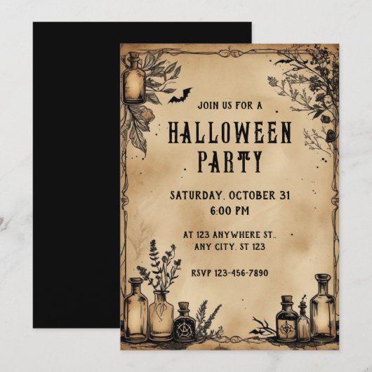 Invitation Bouteilles de potion Papier de parchemin Texture H (Devant / Derrière)