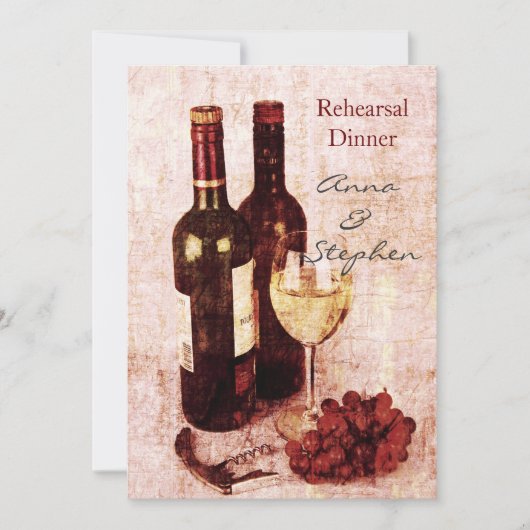 Invitation Bouteilles de vin, raisins, tire-bouchon et verre (Devant)