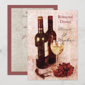 Invitation Bouteilles de vin, raisins, tire-bouchon et verre (Devant / Derrière)