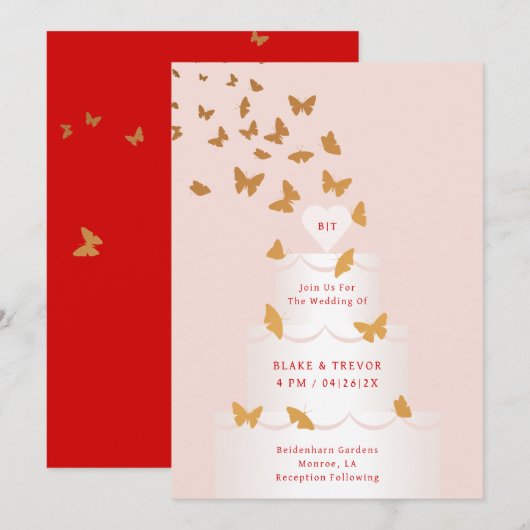 INVITATION BOUTEILLES D'OR & MARIAGE DE GÂTEAU (Devant / Derrière)