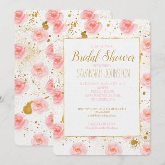 Invitation Bouteilles d'or Roses roses rose Fête des mariées  (Devant / Derrière)