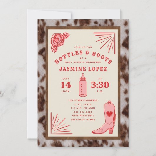 Invitation Bouteilles et Bottes Baby shower de la vachette (Devant)