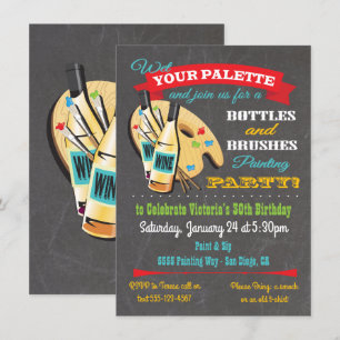 Invitation Bouteilles et brosses Peinture et Sip Art Party