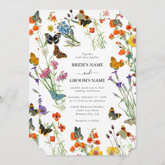 Invitation Bouteilles Fleurs sauvages  Mariage floral (Devant / Derrière)
