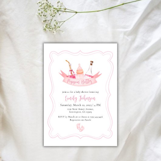 Invitation Bouteilles Poppin Champagne Baby shower fille