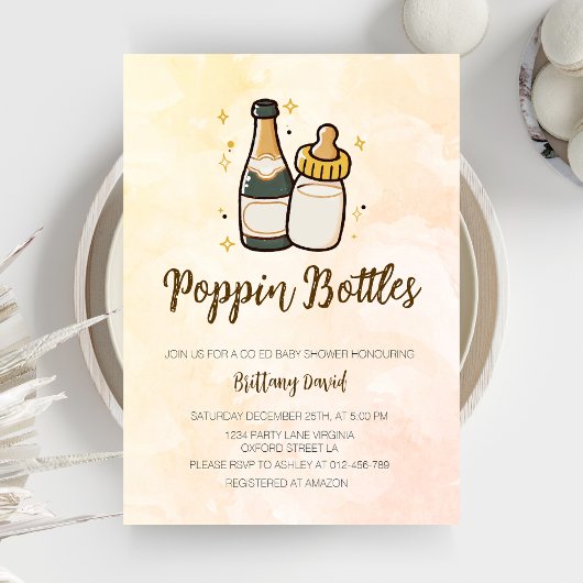Invitation Bouteilles Poppin Coed Baby shower mignonne Boutei