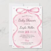Invitation Boutique Baby shower Bow rose (Devant)
