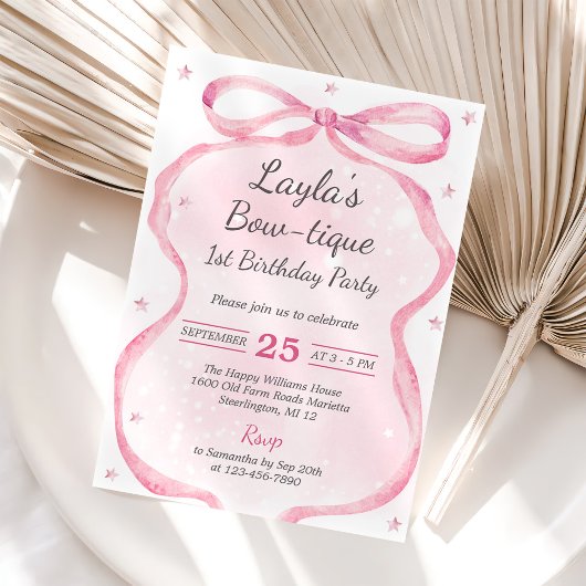 Invitation Boutique Bow rose 1er anniversaire