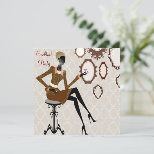 Invitation Boutique chic Soirée Cocktail en damas (Debout devant)