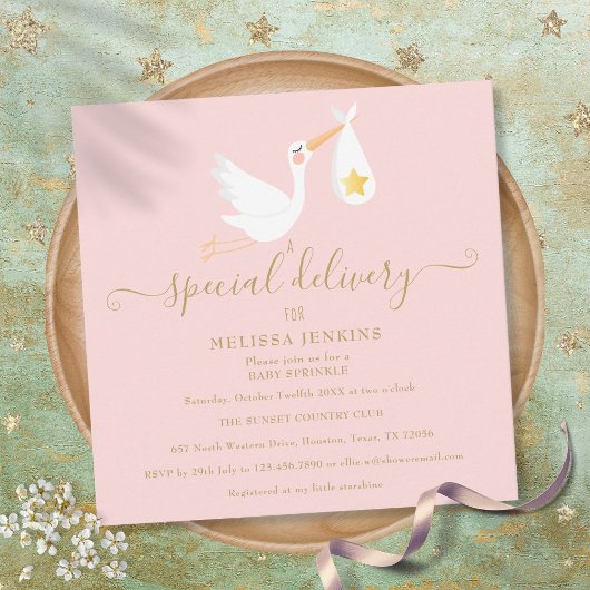 Invitation Boutique de livraison spéciale Baby shower rose