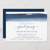 Invitation Boutique Grand Ouverture Marine bleu Aquarelle (Devant / Derrière)
