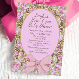 Invitation Boutique vintage Floral Rose Bow Baby Girl Douche