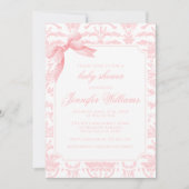 Invitation Bouton arc rose mou en damas baby shower (Devant)