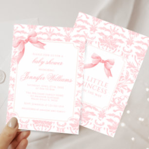 Invitation Bouton arc rose mou en damas baby shower