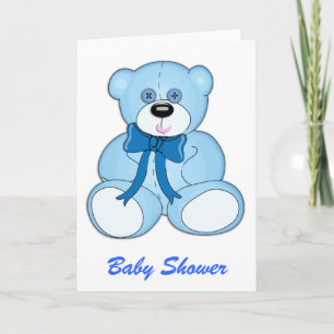 Invitation Bouton bleu Baby shower d'ours en peluche