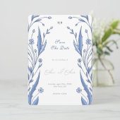 Invitation Bouton Bleu Enregistrer La Date (Debout devant)