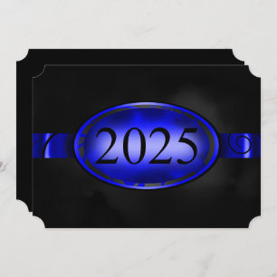 Invitation Bouton bleu et noir floral 2025 Graduation Party