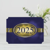 Invitation Bouton bleu et or floral 2025 Card (Debout devant)