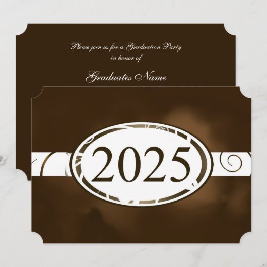 Invitation Bouton Brown & blanc Floral 2025 Graduation Party (Devant / Derrière)