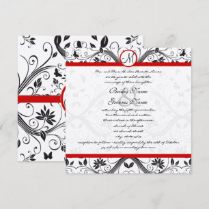 Invitation Bouton Damas noir tournoie Mariage à mèche rouge