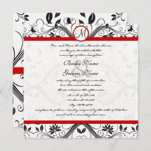 Invitation Bouton Damas noir tournoie Mariage à mèche rouge