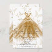 Invitation Bouton Danse Or Robe Étincelle Douce 16 Partie (Devant / Derrière)