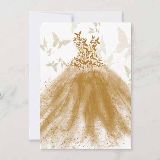 Invitation Bouton Danse Or Robe Étincelle Douce 16 Partie (Dos)