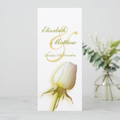 Invitation Bouton de rose blanche sur le menu du dîner de réc (Debout devant)