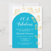 Invitation Bouton d'or bleu chic Fabuleux Anniversaire (Devant)