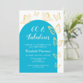 Invitation Bouton d'or bleu chic Fabuleux Anniversaire (Debout devant)