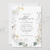 Invitation Bouton Fleur sauvage Boho Delicate 1er anniversair (Devant)