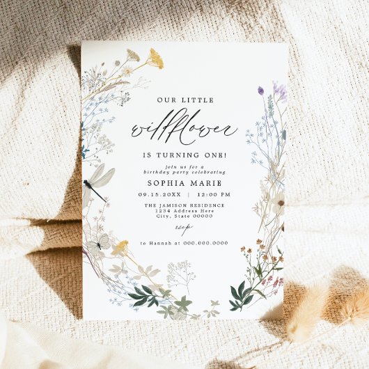 Invitation Bouton Fleur sauvage Boho Delicate 1er anniversair