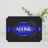 Invitation Bouton floral bleu et noir 2025 Card (Debout devant)