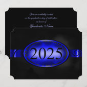 Invitation Bouton floral bleu et noir 2025 Card (Devant / Derrière)