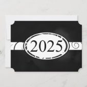 Invitation Bouton floral noir et blanc 2025 Graduation Party (Devant)